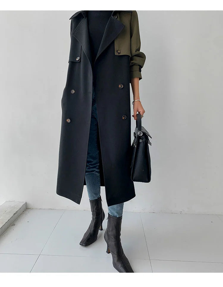 European American Top Quality Autumn spring Trench Coat women Long Coat Simple Chic Classic Female Windbreaker FY112