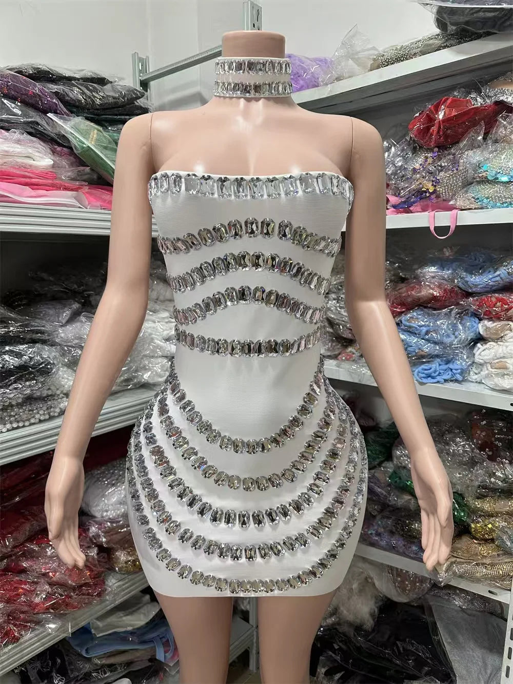 Sparkly Rhinestones Bodycon Strapless Mini Bandage