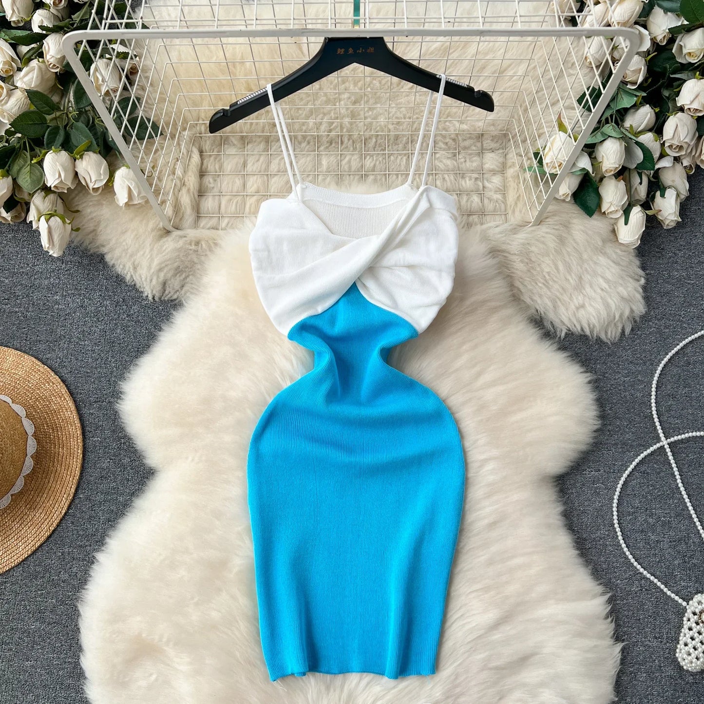 Patchwork Chic Sexy Wrap Hips Mini Dress Women Y2K Elastic Knitted Bodycon Summer Dress Streetwear Ladies Outfits Sundress