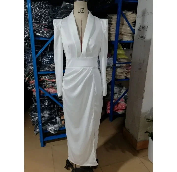 V-Neck High-Slit Long Dress
