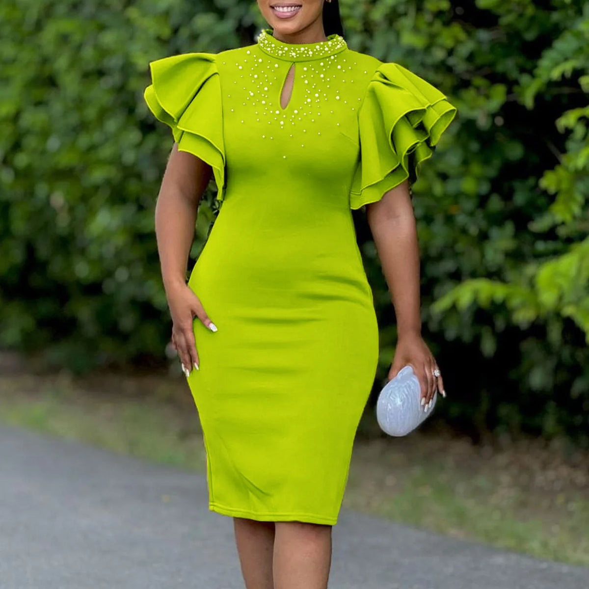 Elegant Beaded Bodycon Midi Dress