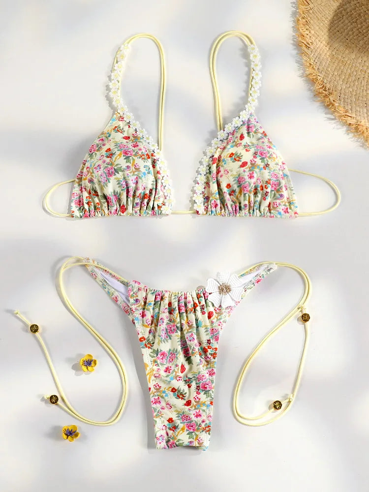 Triangle Lace Bikini Sets Micro Thongs