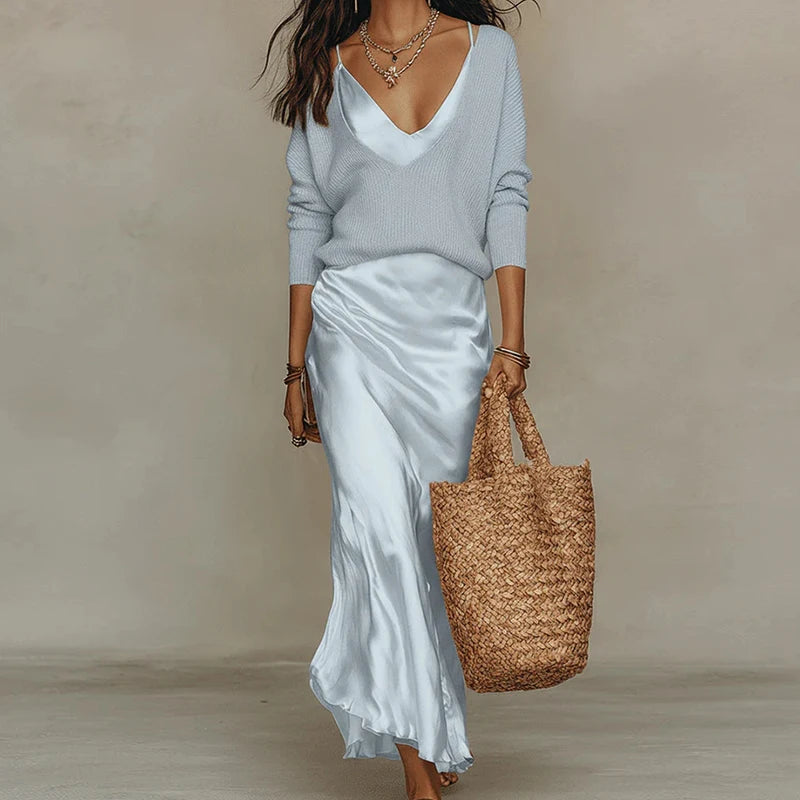 Elegant V-Neck 2-Piece Maxi Dress Set