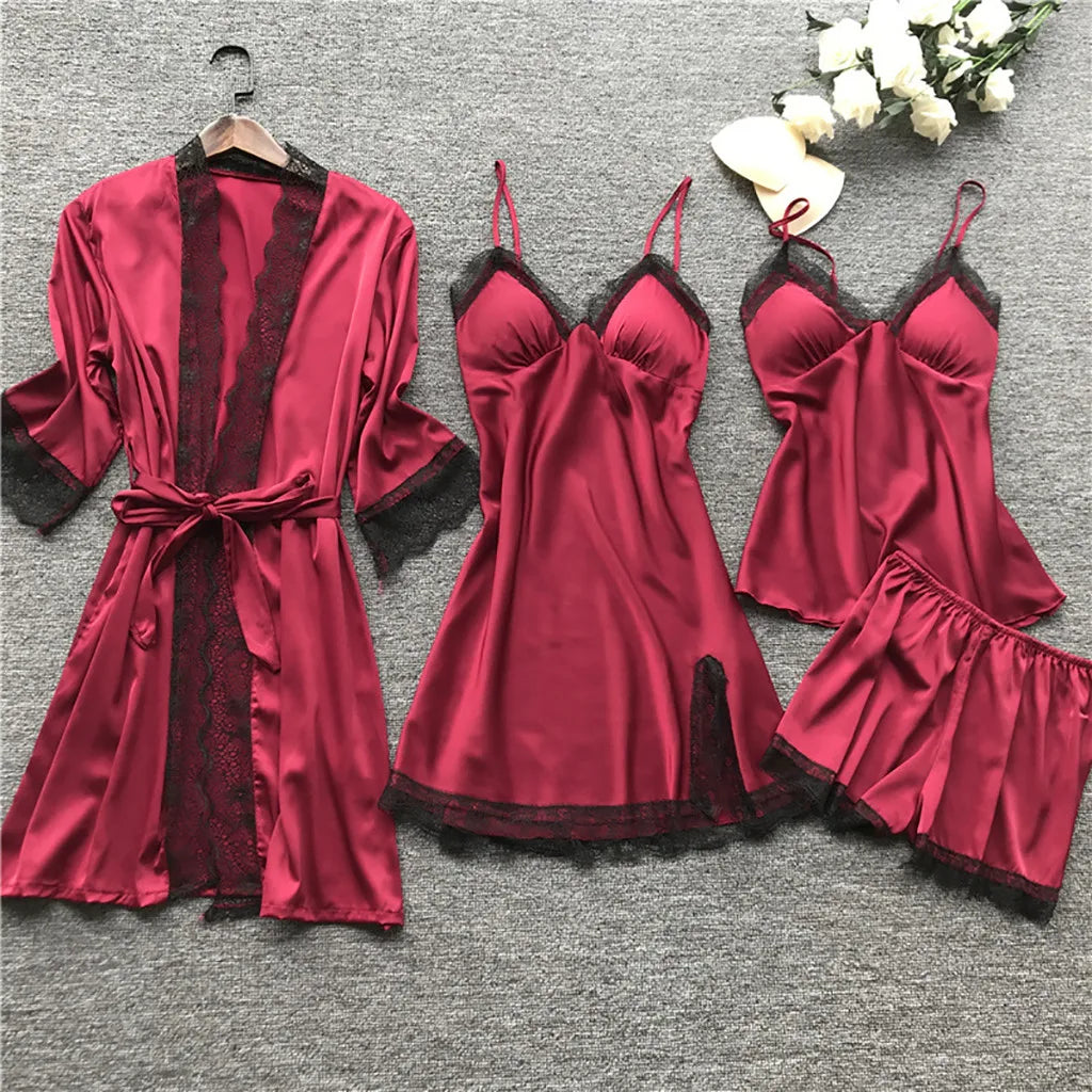 Silk Robe and Lace Nightdress Set