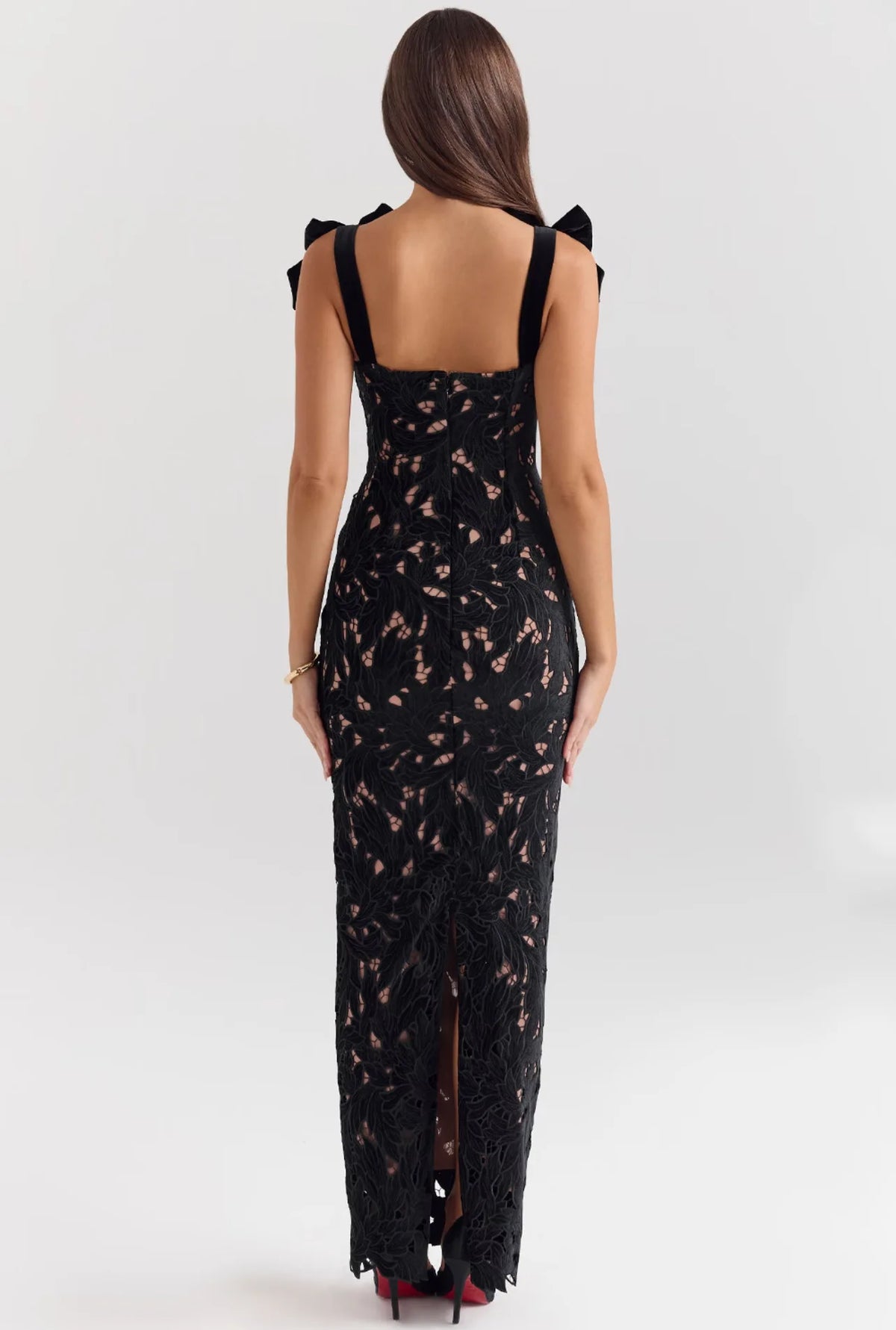 Black Embroidery Lace Dress Bow Strap