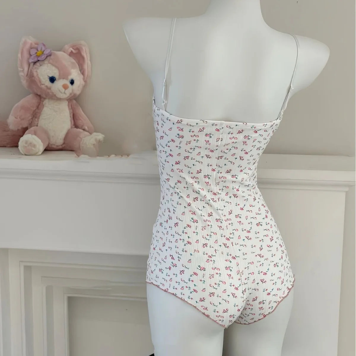 Floral Print Lace Trim Bodysuit