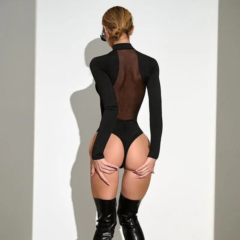 Hollow Bodysuit Skinny Long Sleeved Perspective