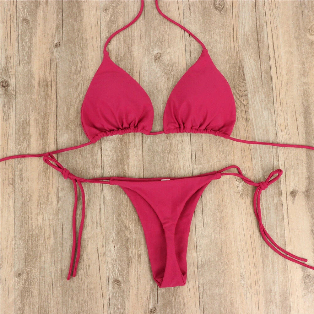 Solid Brazilian Thong Bikini Set