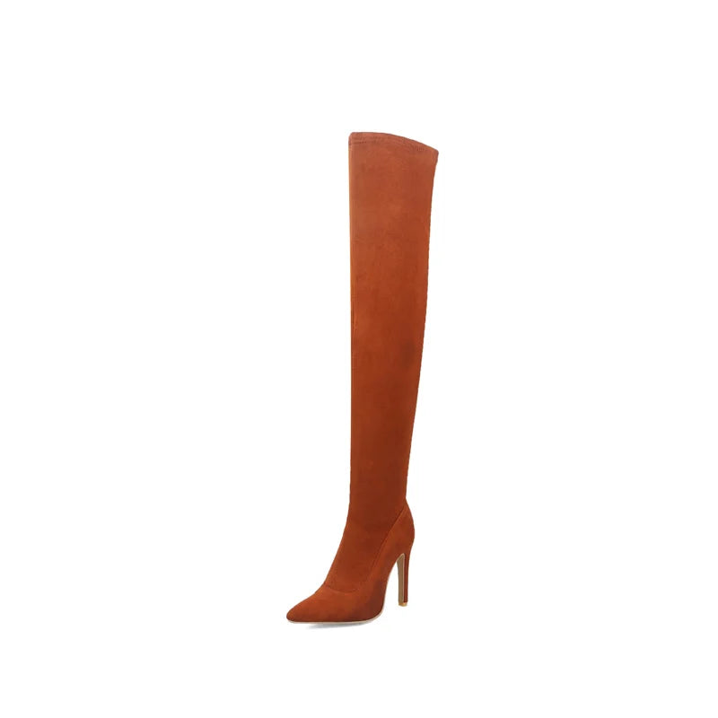 Stretch Black Red Thigh High Boots