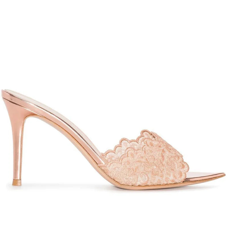 New High Heel Sandals Lace Embroidery