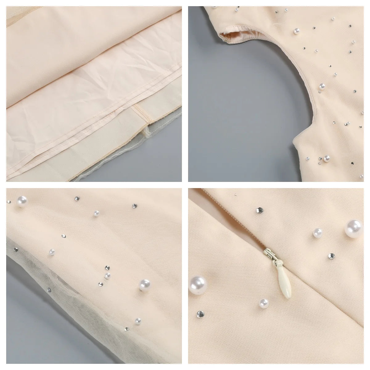 PB Elegant Beige Beaded Cut-Out Pearl Long Dresses Sexy Sleeveless High Waist Slim Party Evening Gown Vestidos