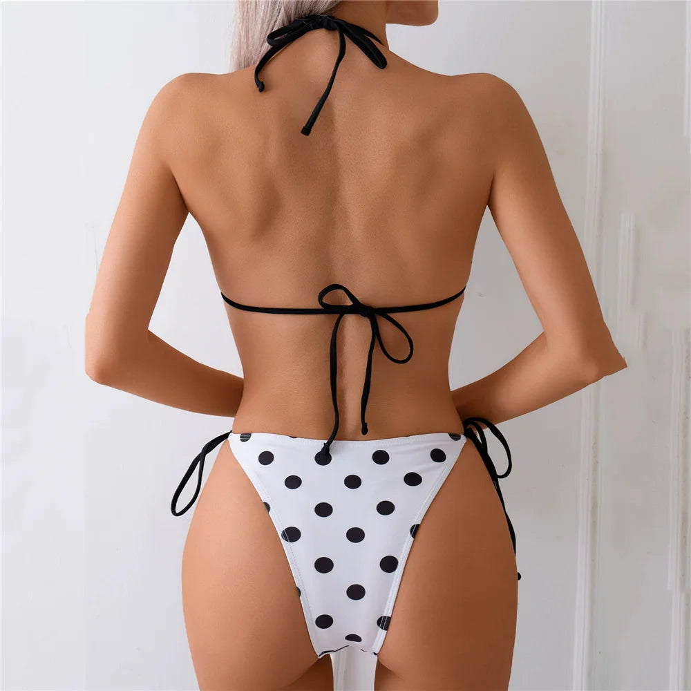 Polka Dot Print Swimsuit Halter String