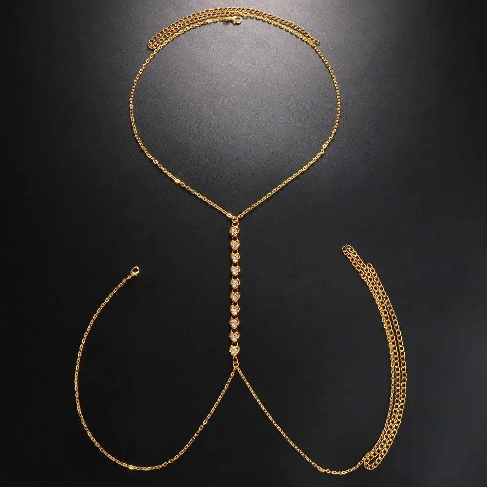 Stonefans Simple Handmade Rhinestone Cross Bra Chain Harness for Women Festival Accessories Sexy Bra Chest Chain Body Jewelry