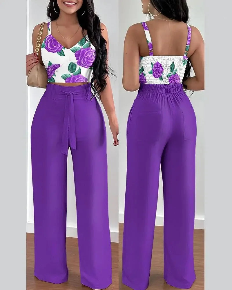 Print Halter V-Neck Backless Tank Suit