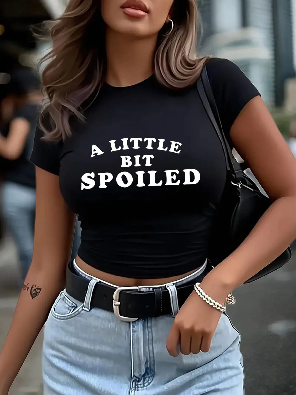 "A Little Bit Spoiled" Graphic Crop Top