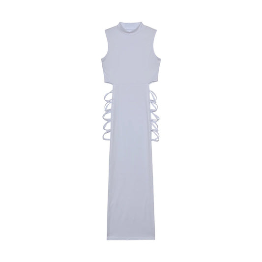 Criss Cross Cut Out Dress, Sexy Bodycon Mock Neck Sleeveless Dress, Women's Clothing