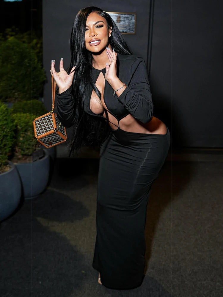 Weird Puss Sexy Coquette Dress Women Hollow Irregular Waistless Backless Full Sleeve Stretch Skinny Clubwear Hipster Vestidos