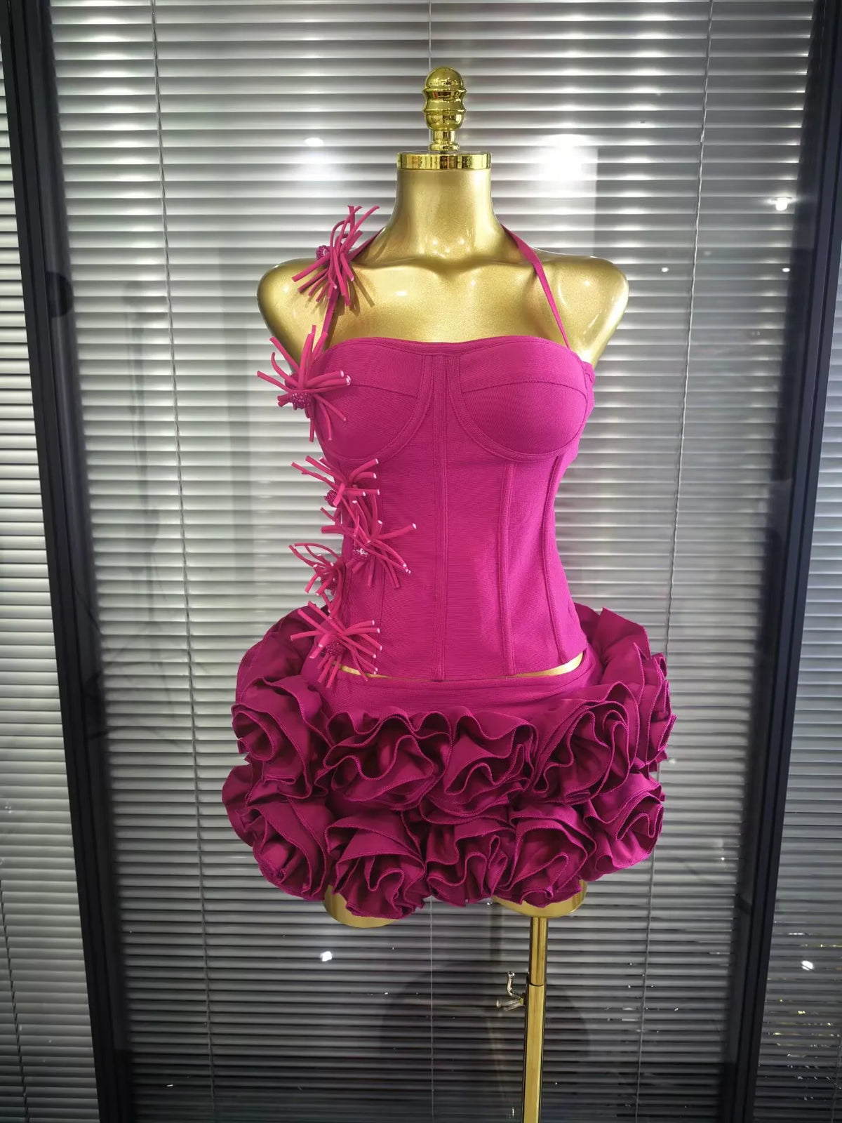 Black Red Halter Full Florals Set