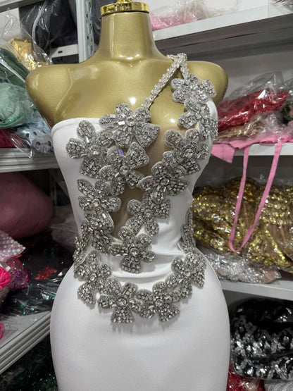 Off-Shoulder Beaded Wrap Party Gown