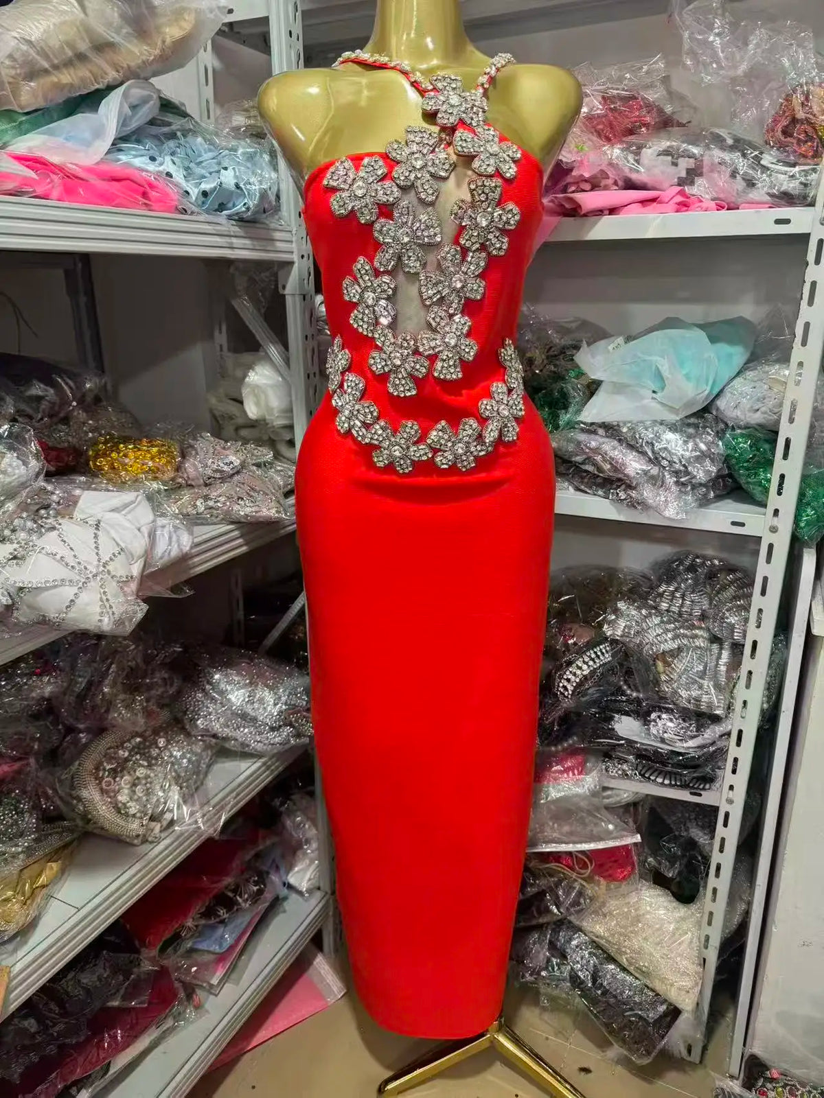 Off-Shoulder Beaded Wrap Party Gown