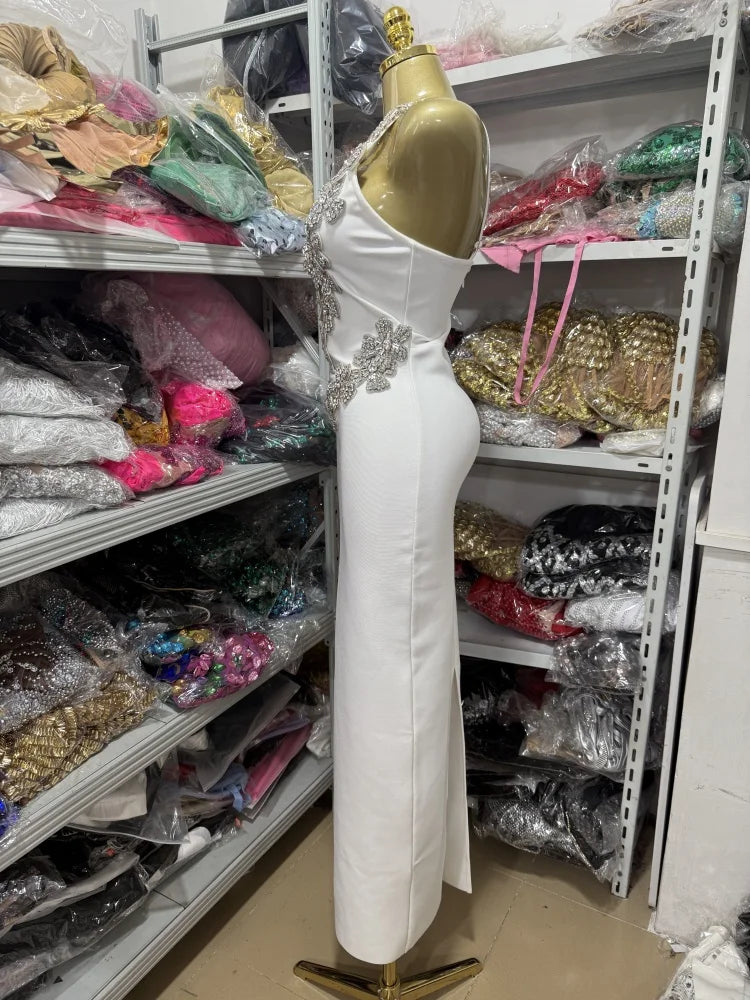Off-Shoulder Beaded Wrap Party Gown