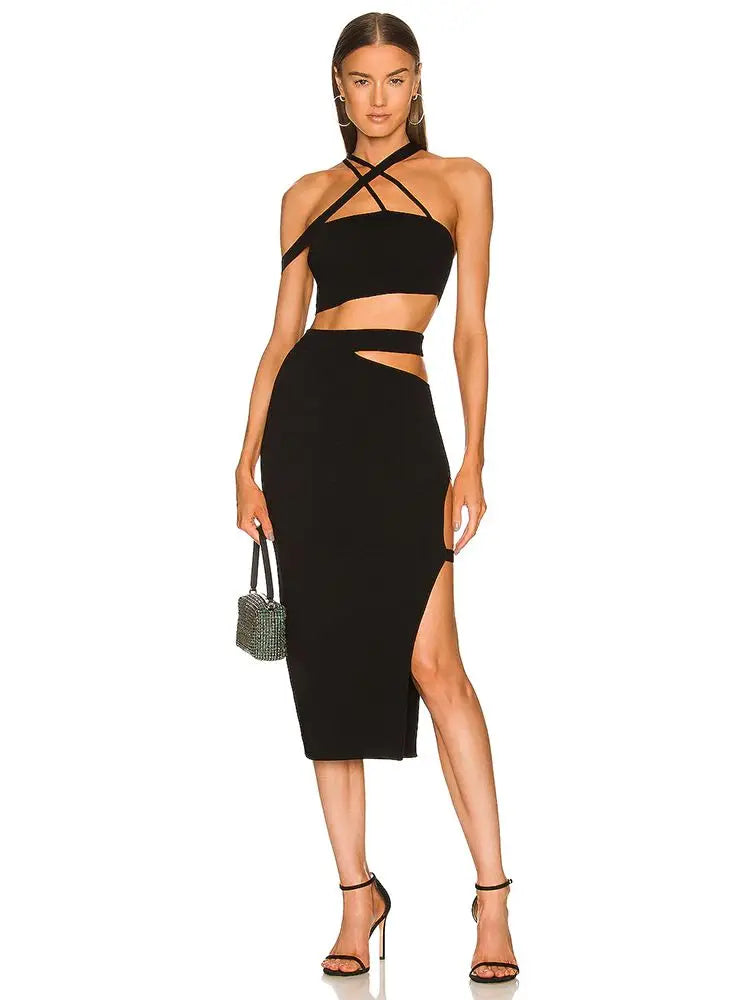 Cut-Out Cropped Top & Midi Skirt Bandage Set