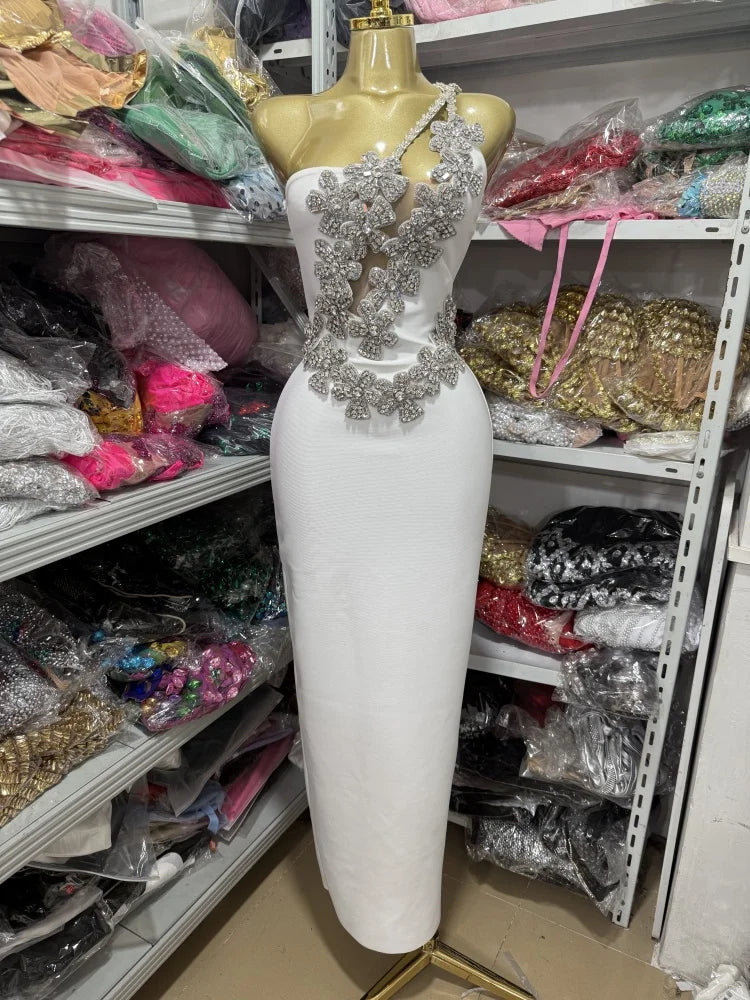 Off-Shoulder Beaded Wrap Party Gown