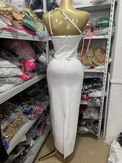 Off-Shoulder Beaded Wrap Party Gown