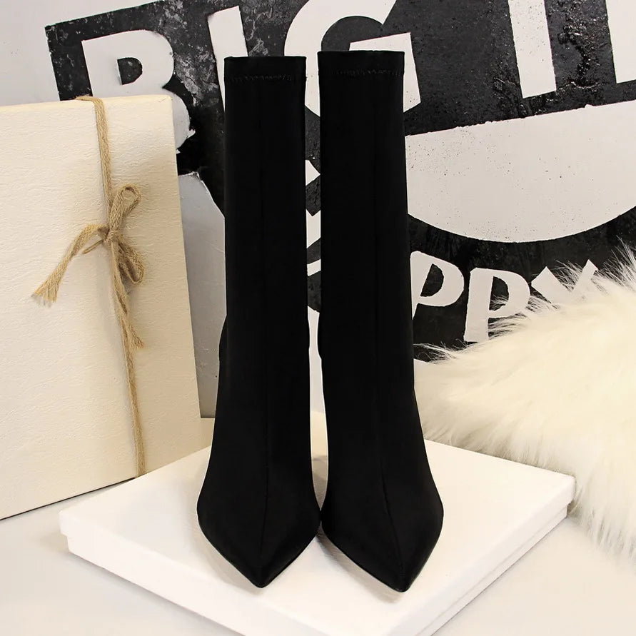 10cm High Heels Silk Sock Boots