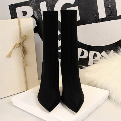 Silk Pointed Toe Sock Ankle Boots