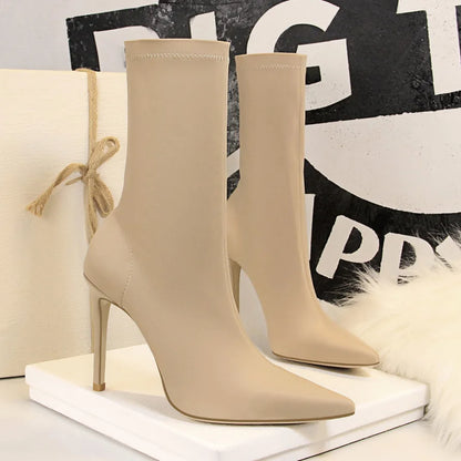 Silk Pointed Toe Sock Ankle Boots