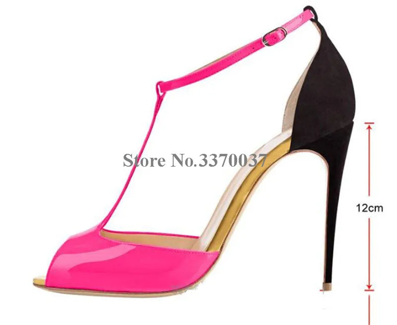 Spring New Fashion Women Peep Toe Patent Leather Stiletto Heel Pumps Wine Red Ankle Strap High Heels Formal Dress Shoes