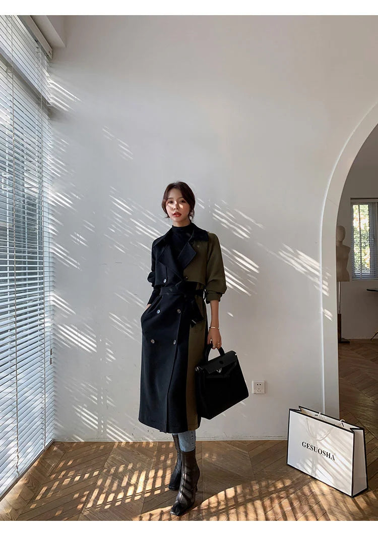 European American Top Quality Autumn spring Trench Coat women   Long Coat Simple Chic Classic Female Windbreaker FY112