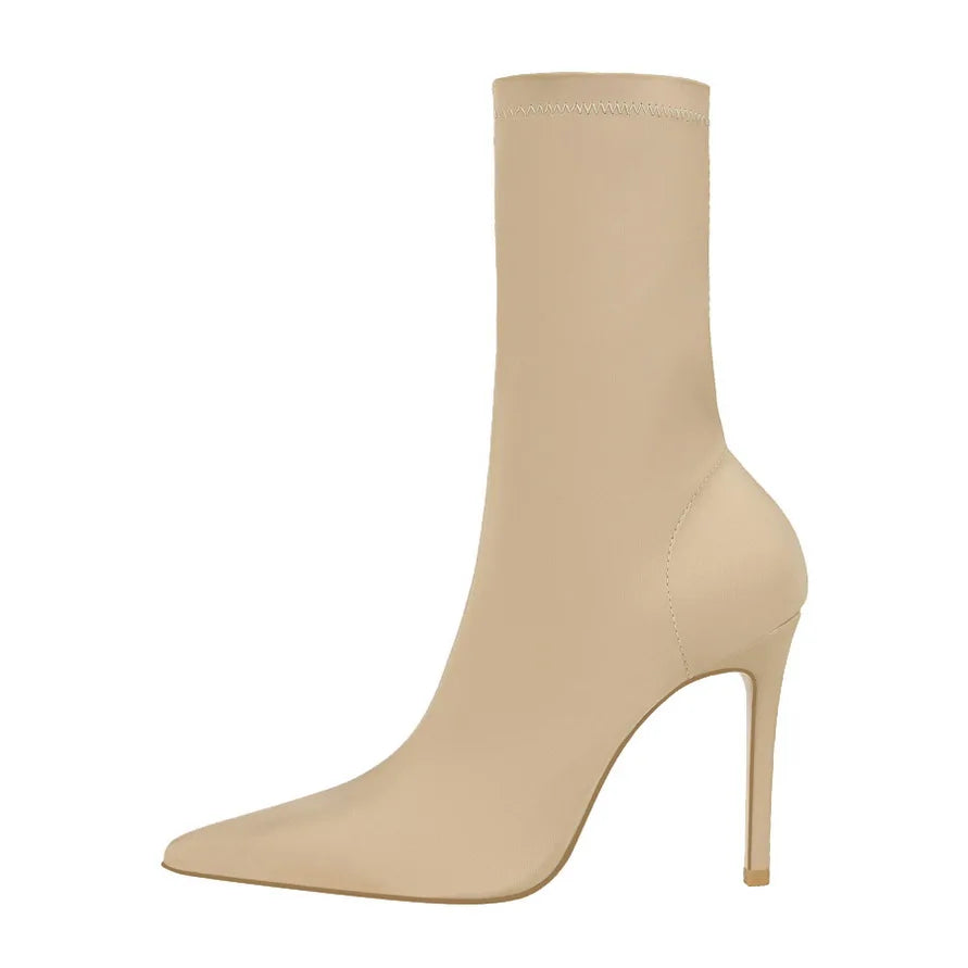 Silk Pointed Toe Sock Ankle Boots