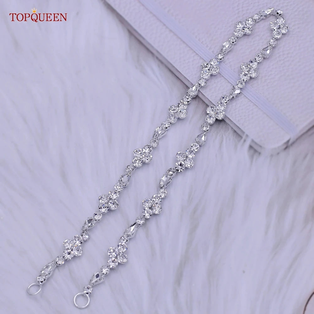 TOPQUEEN S305 Thin Bridal Belt Bling Rhinestone Chain Wedding Accessories Bridesmaid Dress Sash Satin Ribbon Women'S Party Belt