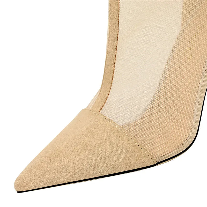 Eilyken Spring Autumn Sexy Mesh Women Ankle Boots Pointed Toe Fashion Zip Ladies Party Stiletto High Heels Shoes Size 34-40