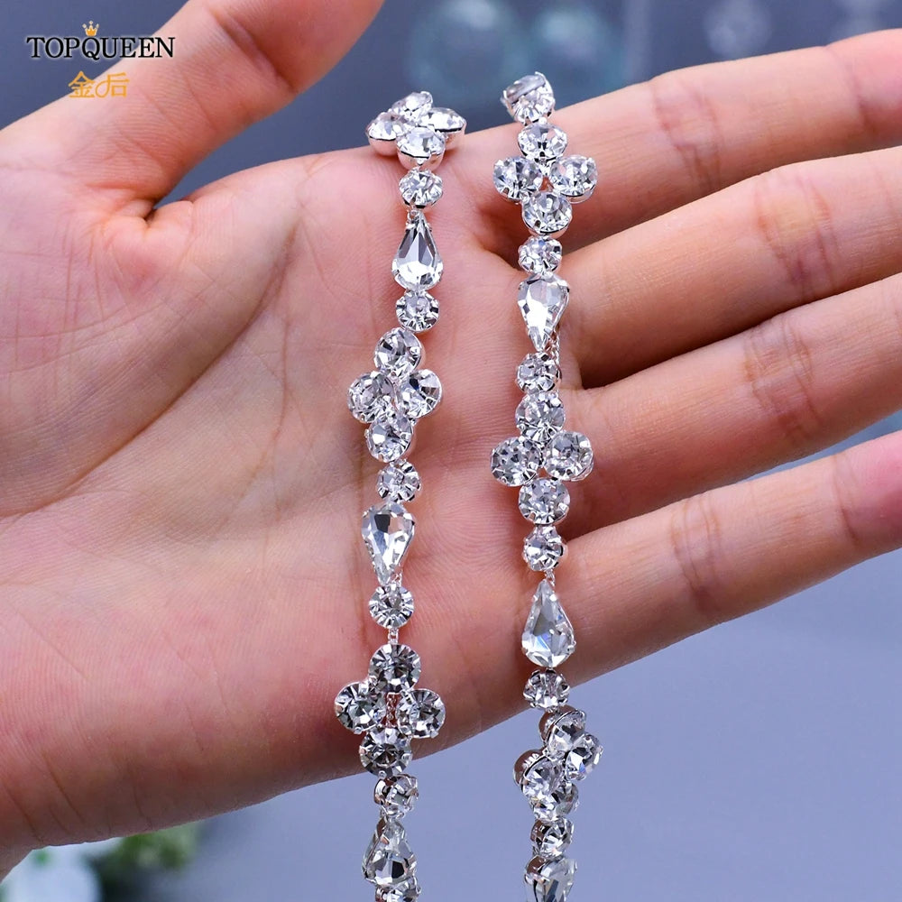 TOPQUEEN S305 Thin Bridal Belt Bling Rhinestone Chain Wedding Accessories Bridesmaid Dress Sash Satin Ribbon Women'S Party Belt
