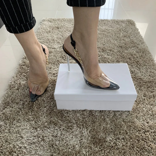 2021 Women's Clear PVC Transparent Pumps Sandals Perspex Heel Stilettos High Heels Point Toes Party Shoes Nightclub Pump 35-42