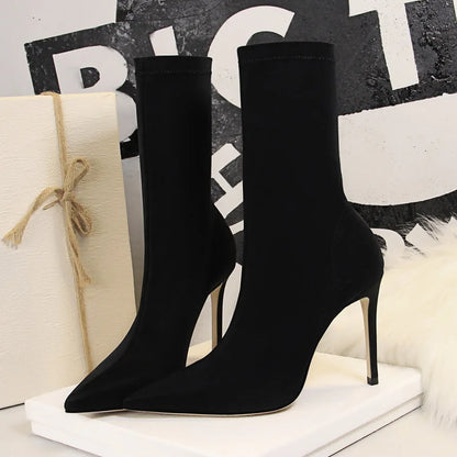 Silk Pointed Toe Sock Ankle Boots