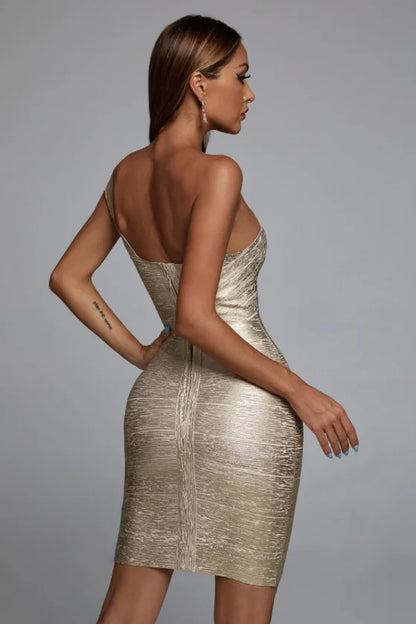 Celebrity One Shoulder Foiling Gold Print