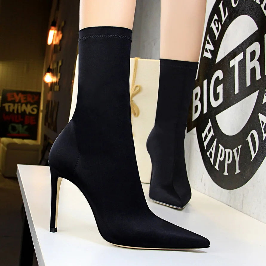 10cm High Heels Silk Sock Boots