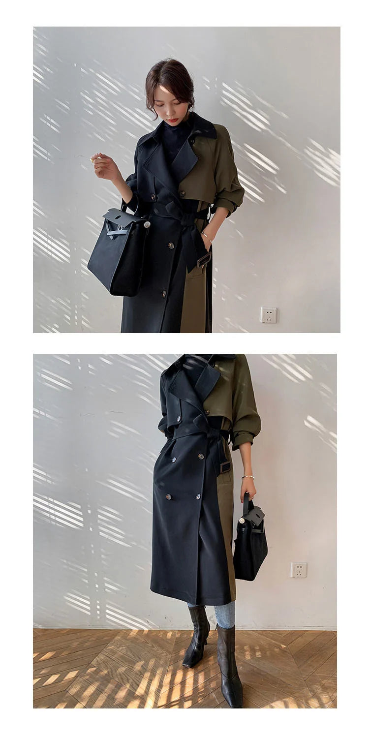 European American Top Quality Autumn spring Trench Coat women   Long Coat Simple Chic Classic Female Windbreaker FY112