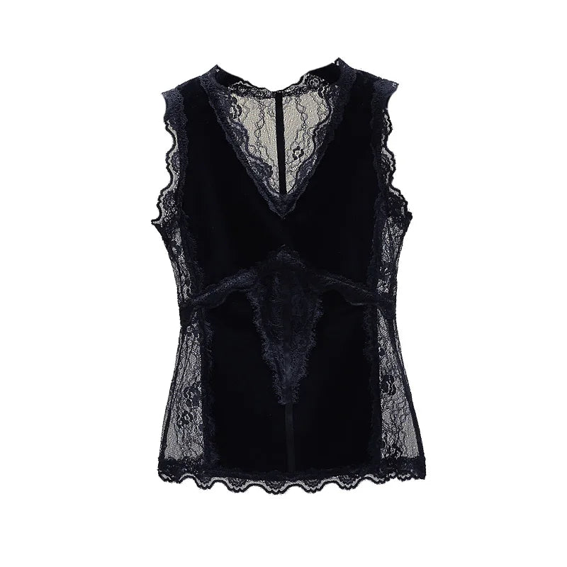 Sleeveless Floral Lace Tank Top