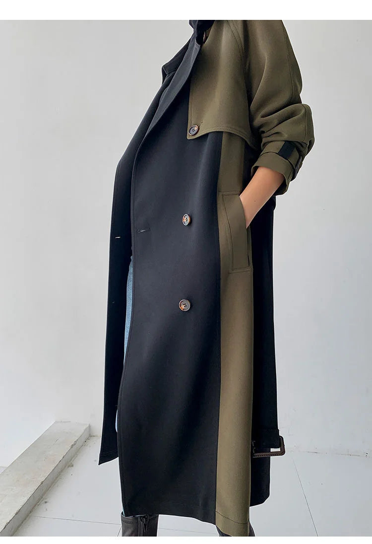 European American Top Quality Autumn spring Trench Coat women   Long Coat Simple Chic Classic Female Windbreaker FY112