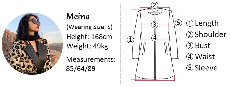 Lautaro Winter Long Leopard Print Warm Fluffy Faux Fur Trench Coat for Women Long Sleeve Double Breasted European Fashion 2021