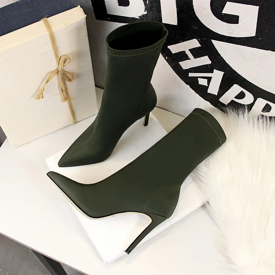 Silk Pointed Toe Sock Ankle Boots