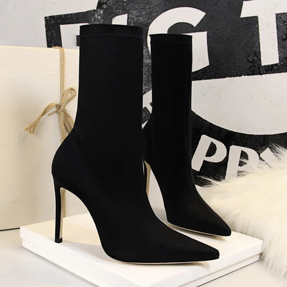 Silk Pointed Toe Sock Ankle Boots