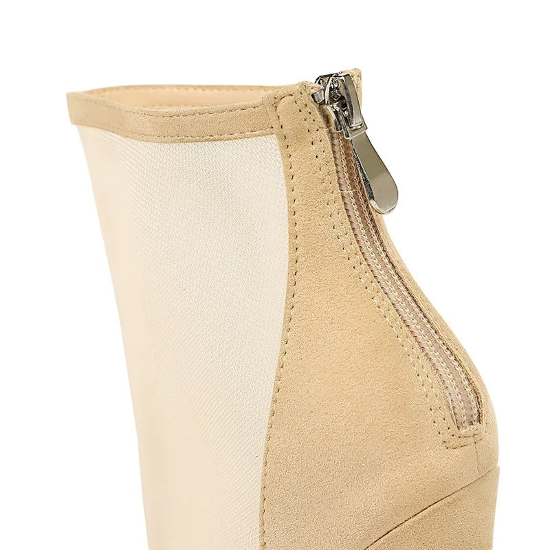 Eilyken Spring Autumn Sexy Mesh Women Ankle Boots Pointed Toe Fashion Zip Ladies Party Stiletto High Heels Shoes Size 34-40