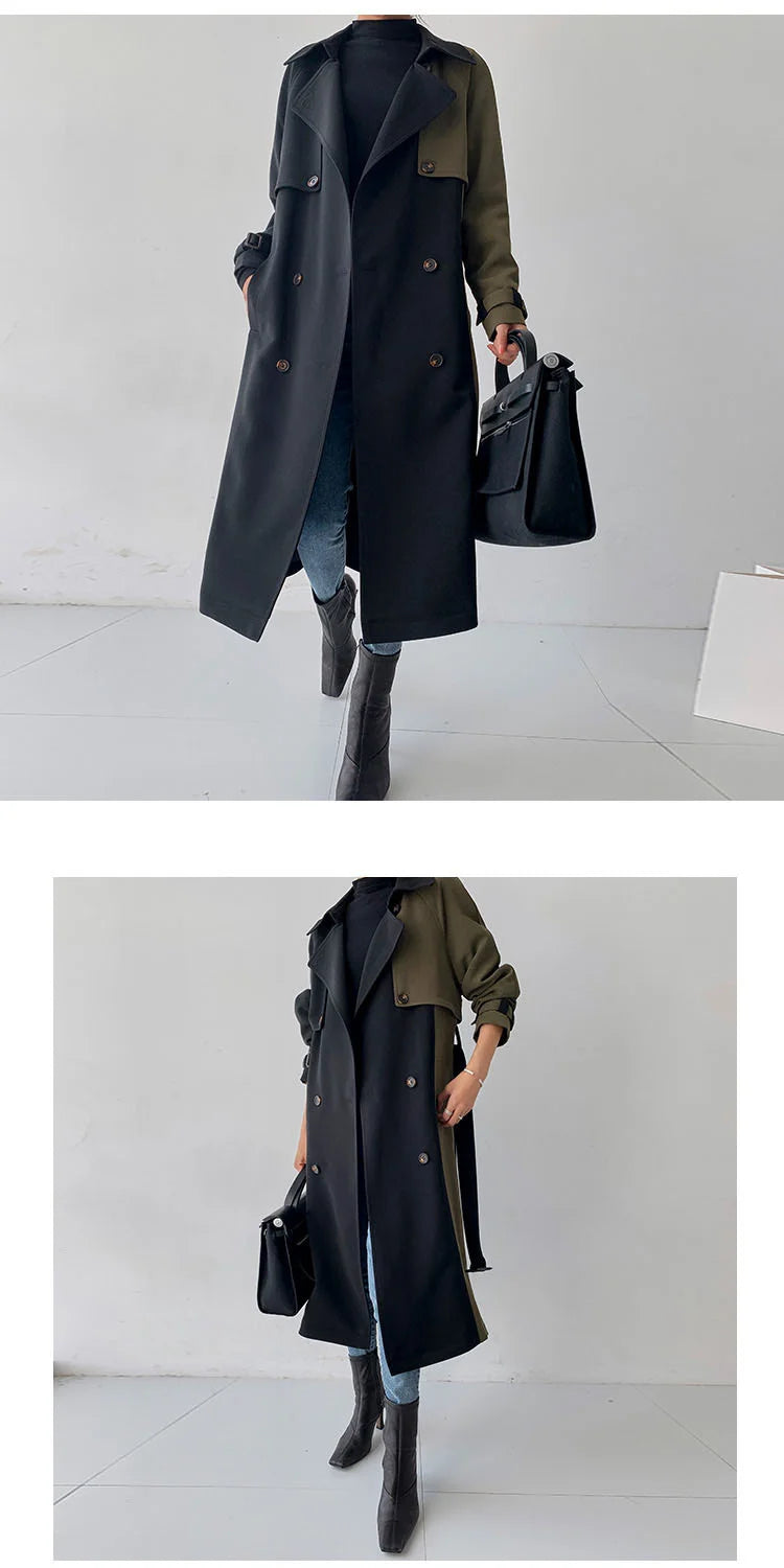 European American Top Quality Autumn spring Trench Coat women   Long Coat Simple Chic Classic Female Windbreaker FY112