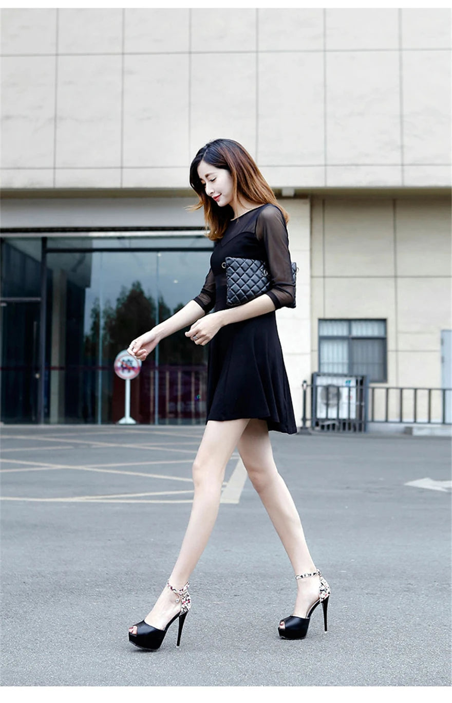 Floral Crystal Buckle Platform Sandals